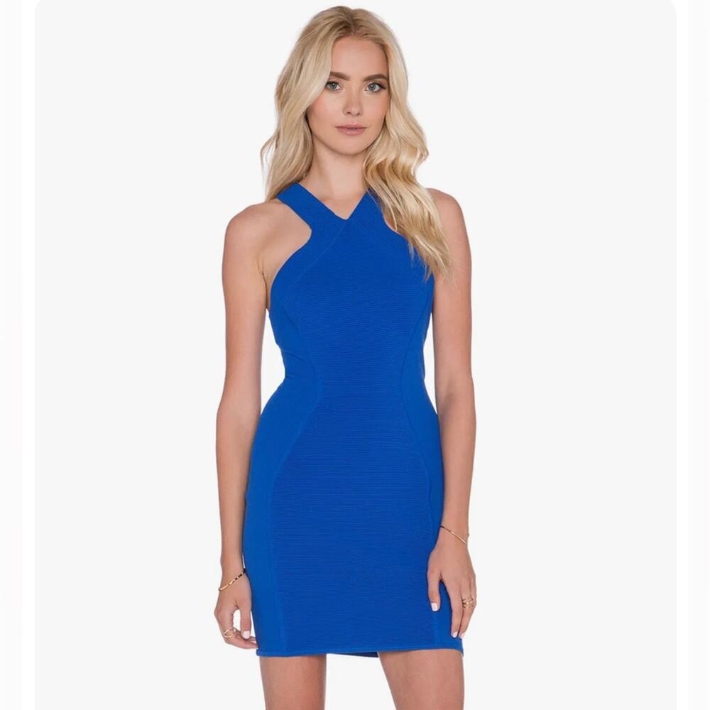 PARKER ~ Blue Bodycon “Leeds” Dress ~ Great Fabric Blocking Detail!  Size M